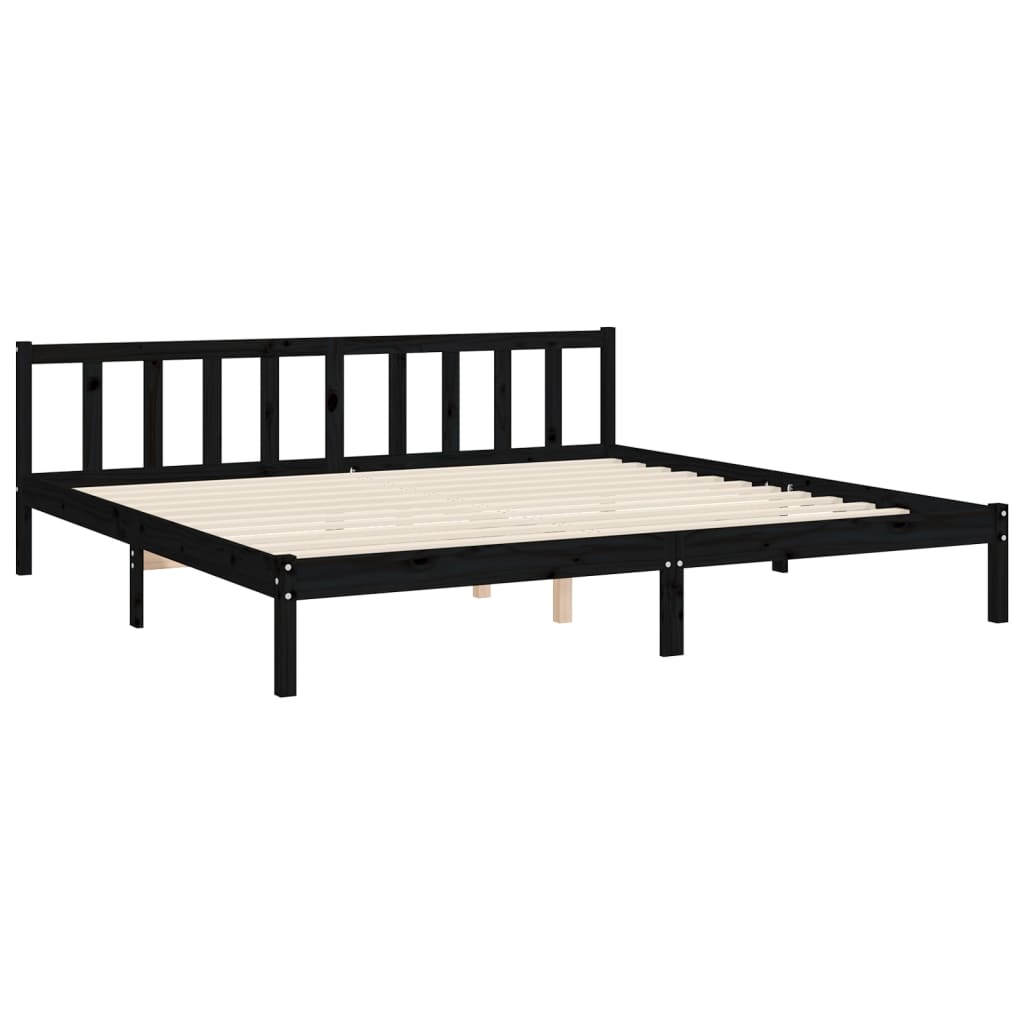Πλαίσιο Κρεβατιού με Κεφαλάρι Μαύρο Μασίφ Ξύλο Super King Size