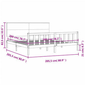 Πλαίσιο Κρεβατιού με Κεφαλάρι Μαύρο 200x200 εκ. Μασίφ Ξύλο