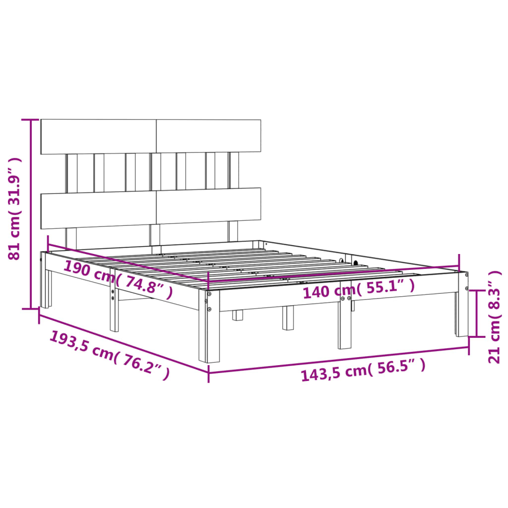 Πλαίσιο Κρεβατιού με Κεφαλάρι Καφέ Μελί 140x190 εκ. Μασίφ Ξύλο