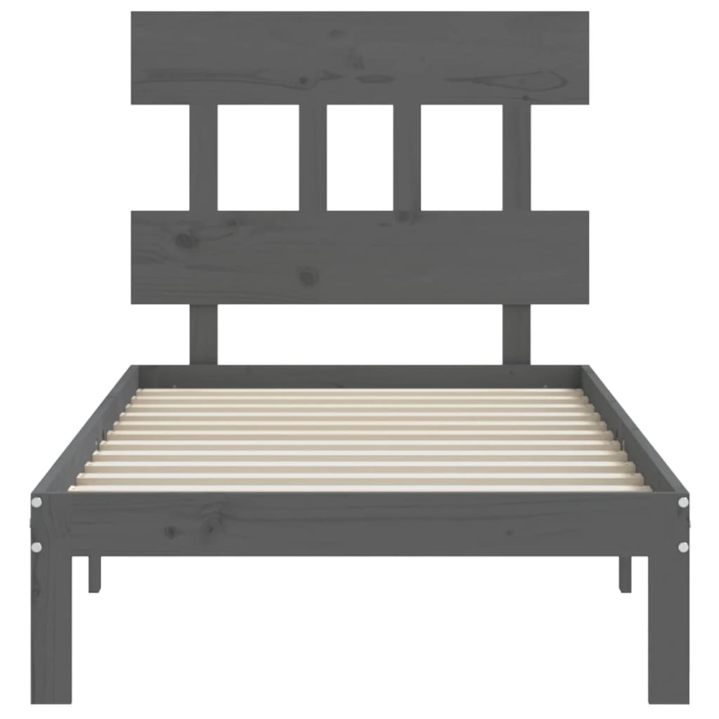 Πλαίσιο Κρεβατιού με Κεφαλάρι Γκρι 90x200 εκ Μασίφ Ξύλο - Pakobazaar