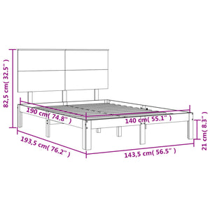 Πλαίσιο Κρεβατιού με Κεφαλάρι Καφέ Μελί 140x190 εκ. Μασίφ Ξύλο
