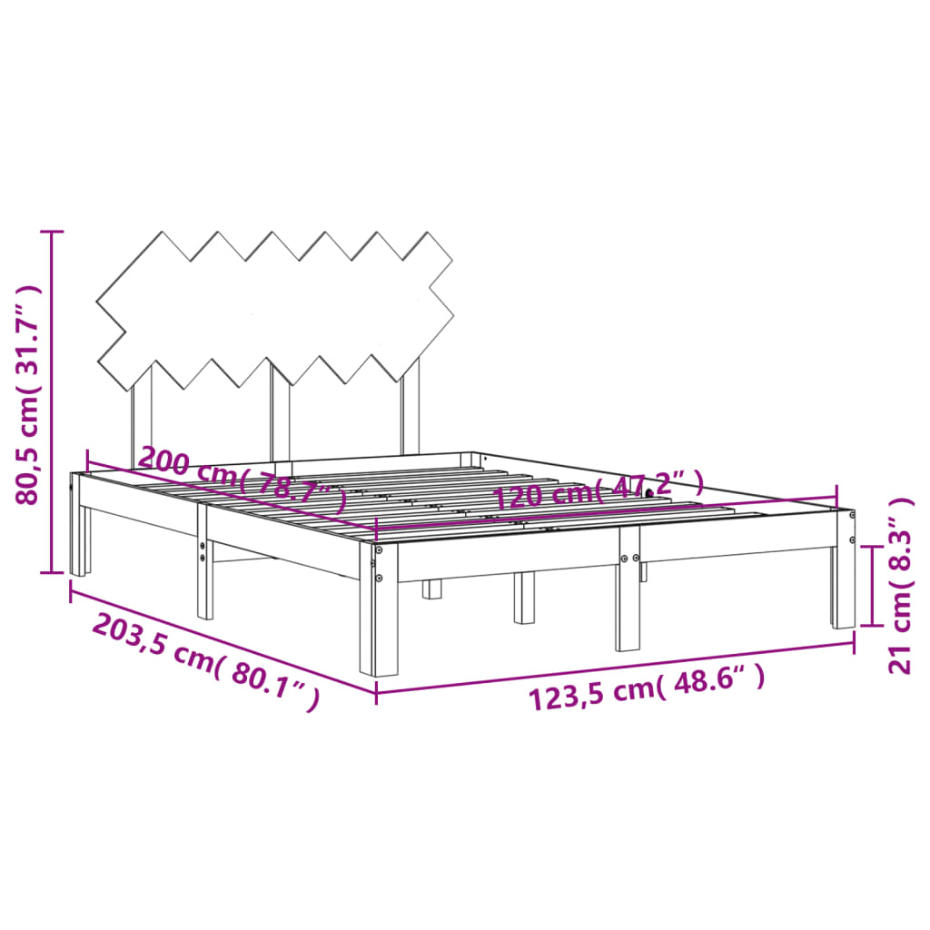 Πλαίσιο Κρεβατιού με Κεφαλάρι Μαύρο 120x200 εκ. Μασίφ Ξύλο