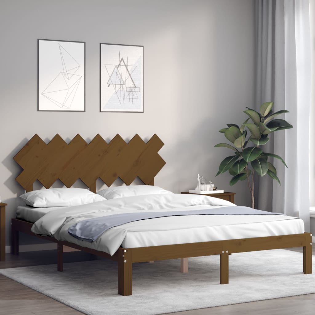 Πλαίσιο Κρεβατιού με Κεφαλάρι Μελί 140x200 εκ. Μασίφ Ξύλο