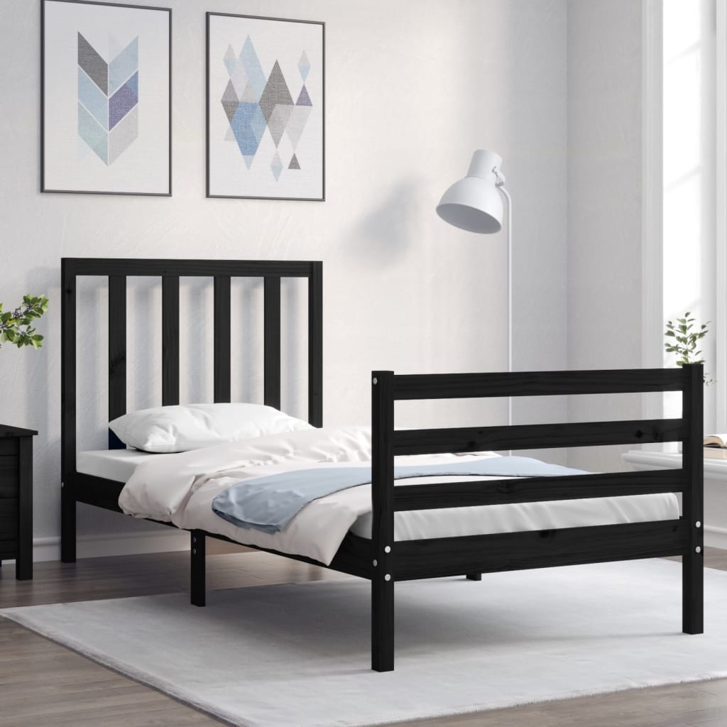 Πλαίσιο Κρεβατιού με Κεφαλάρι Μαύρο 100x200 εκ. Μασίφ Ξύλο - Pakobazaar