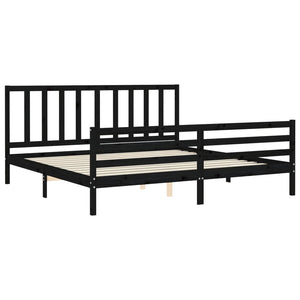 Πλαίσιο Κρεβατιού με Κεφαλάρι Μαύρο 200x200 εκ. Μασίφ Ξύλο