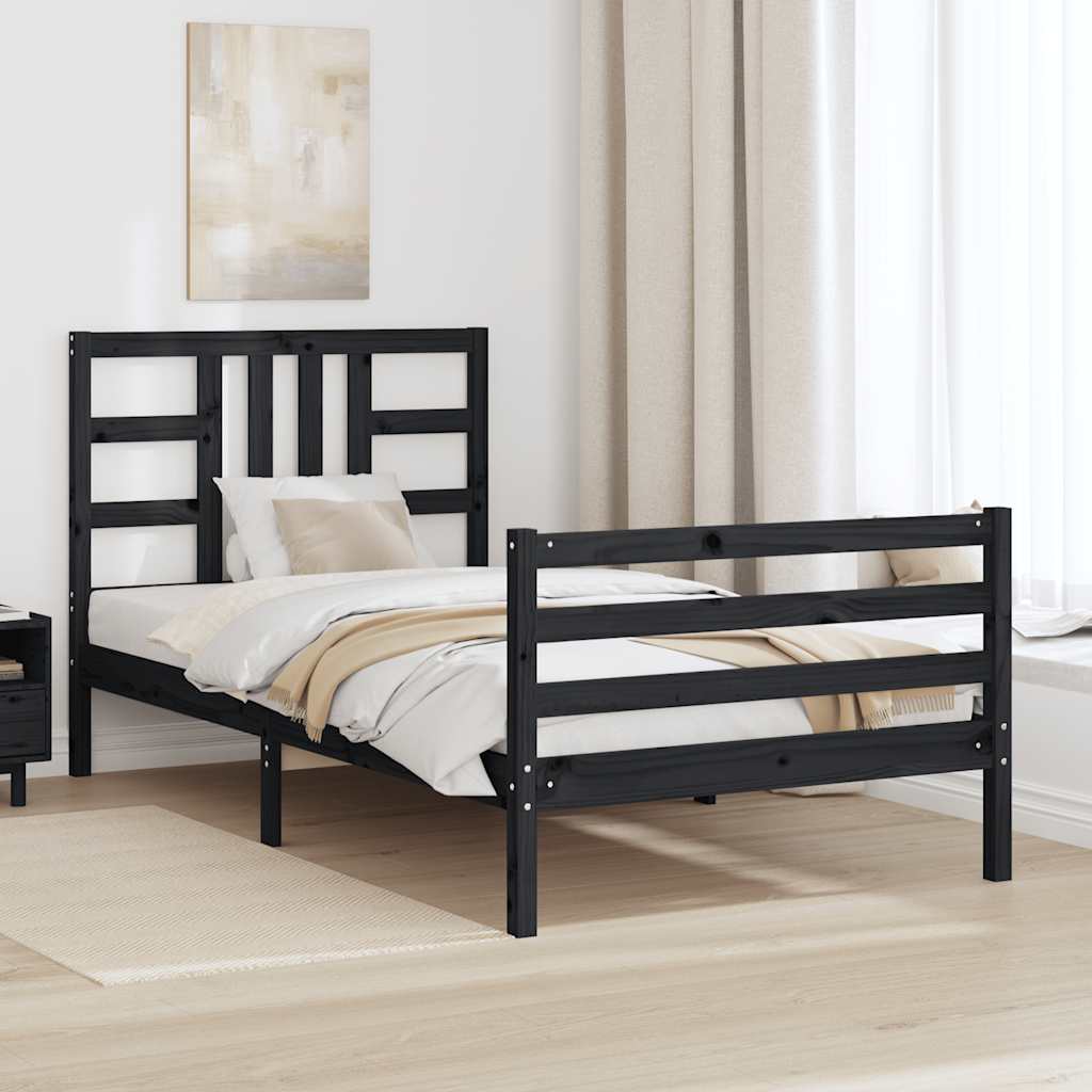 Πλαίσιο Κρεβατιού με Κεφαλάρι Μαύρο 100x200 εκ. Μασίφ Ξύλο