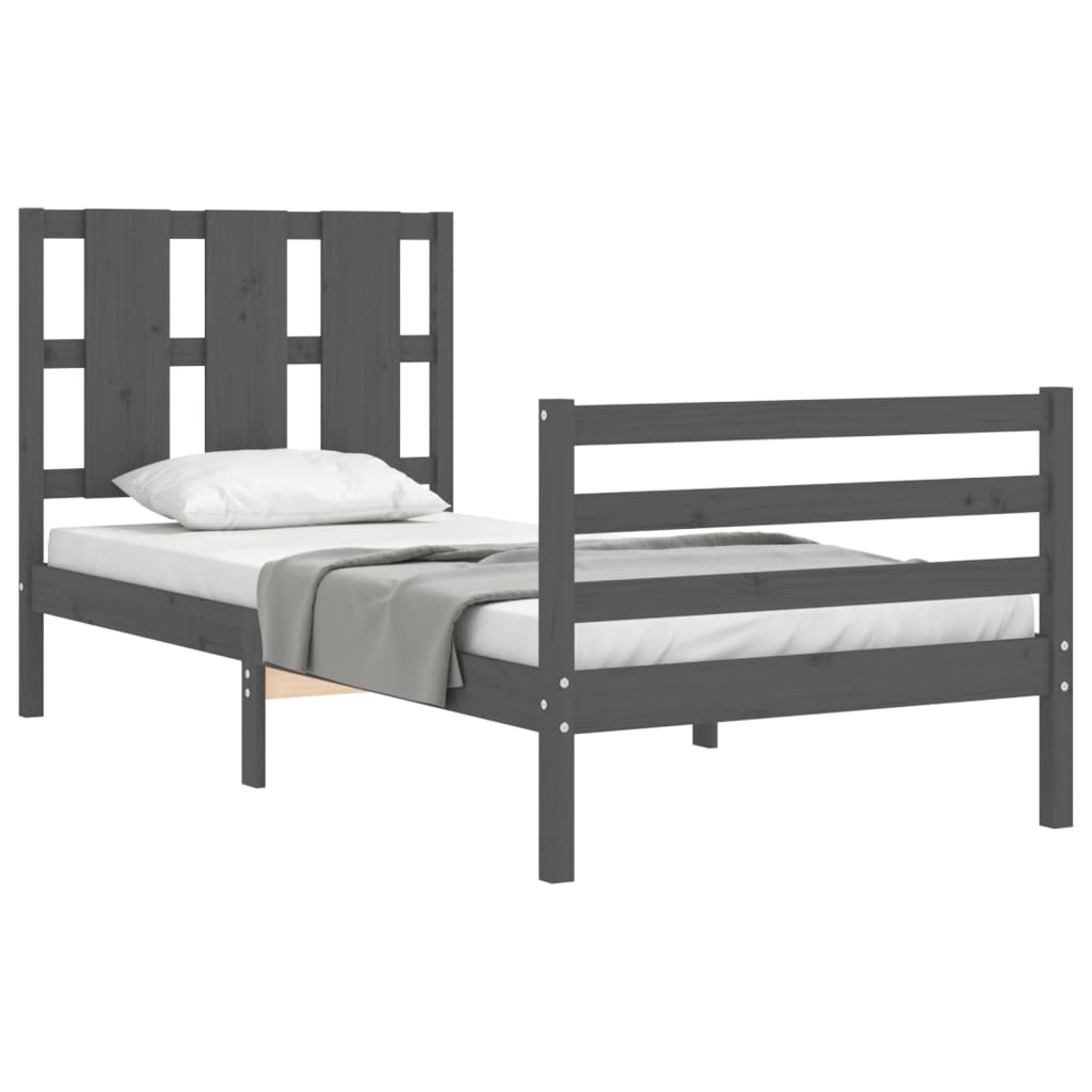Πλαίσιο Κρεβατιού με Κεφαλάρι Γκρι 100x200 εκ Μασίφ Ξύλο - Pakobazaar