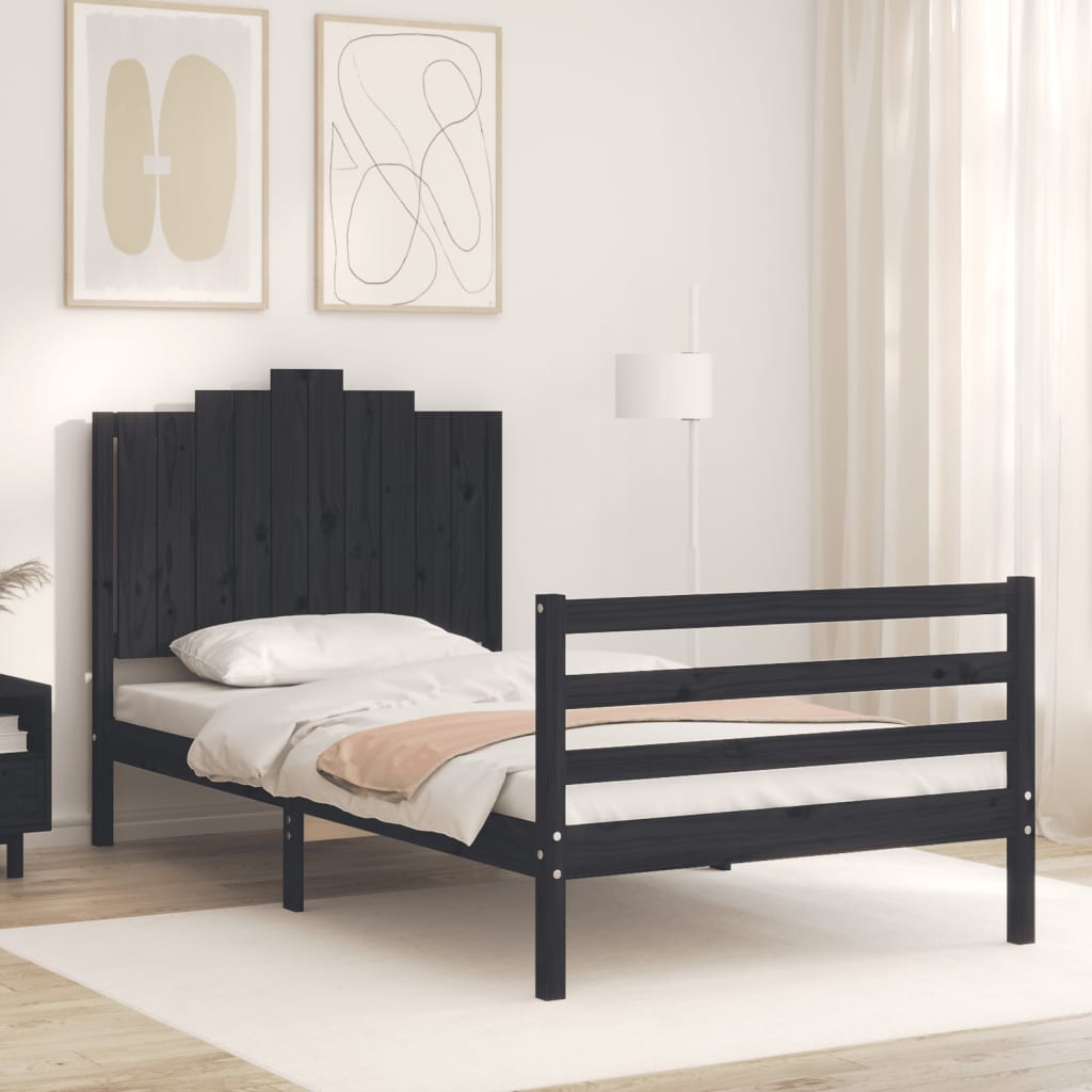 Πλαίσιο Κρεβατιού με Κεφαλάρι Μαύρο 100x200 εκ. Μασίφ Ξύλο - Pakobazaar