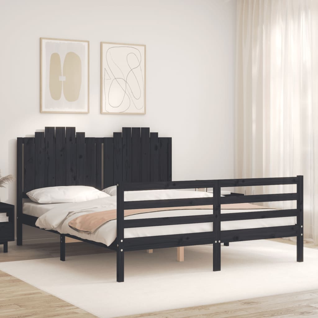 Πλαίσιο Κρεβατιού με Κεφαλάρι Μαύρο 160 x 200 εκ. Μασίφ Ξύλο - Pakobazaar