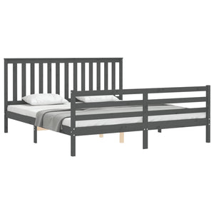 Πλαίσιο Κρεβατιού με Κεφαλάρι Γκρι Μασίφ Ξύλο Super King Size