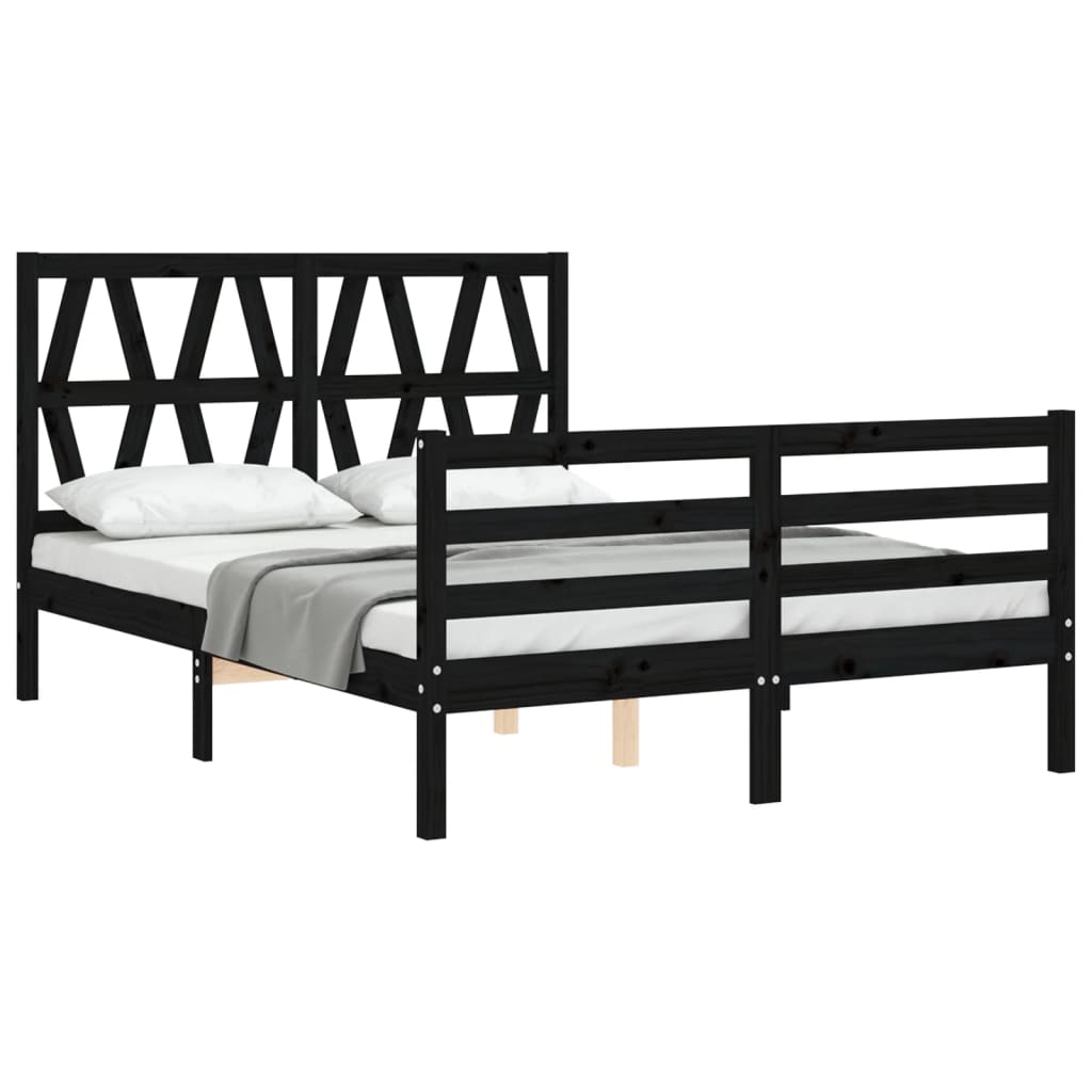 Πλαίσιο Κρεβατιού με Κεφαλάρι Μαύρο Μασίφ Ξύλο Small Double