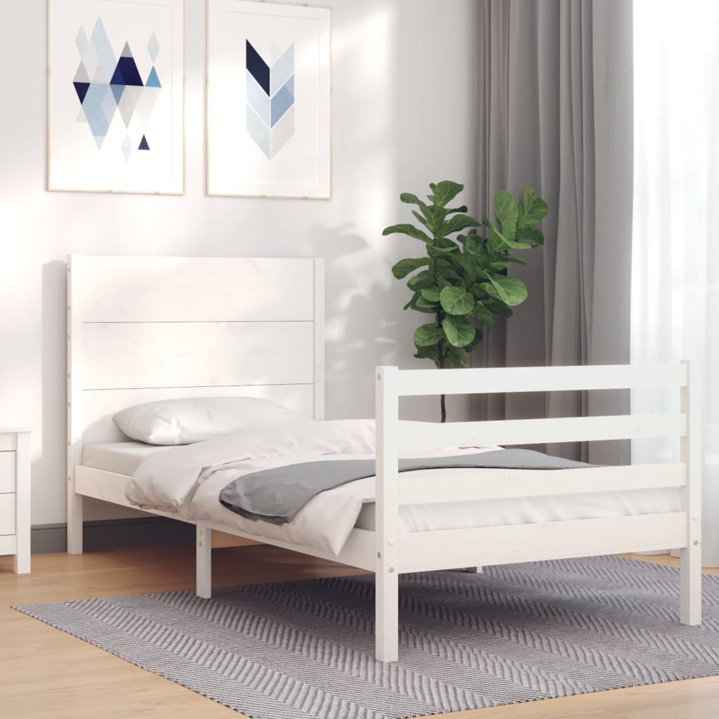 Πλαίσιο Κρεβατιού με Κεφαλάρι Λευκό 100x200 εκ. Μασίφ Ξύλο