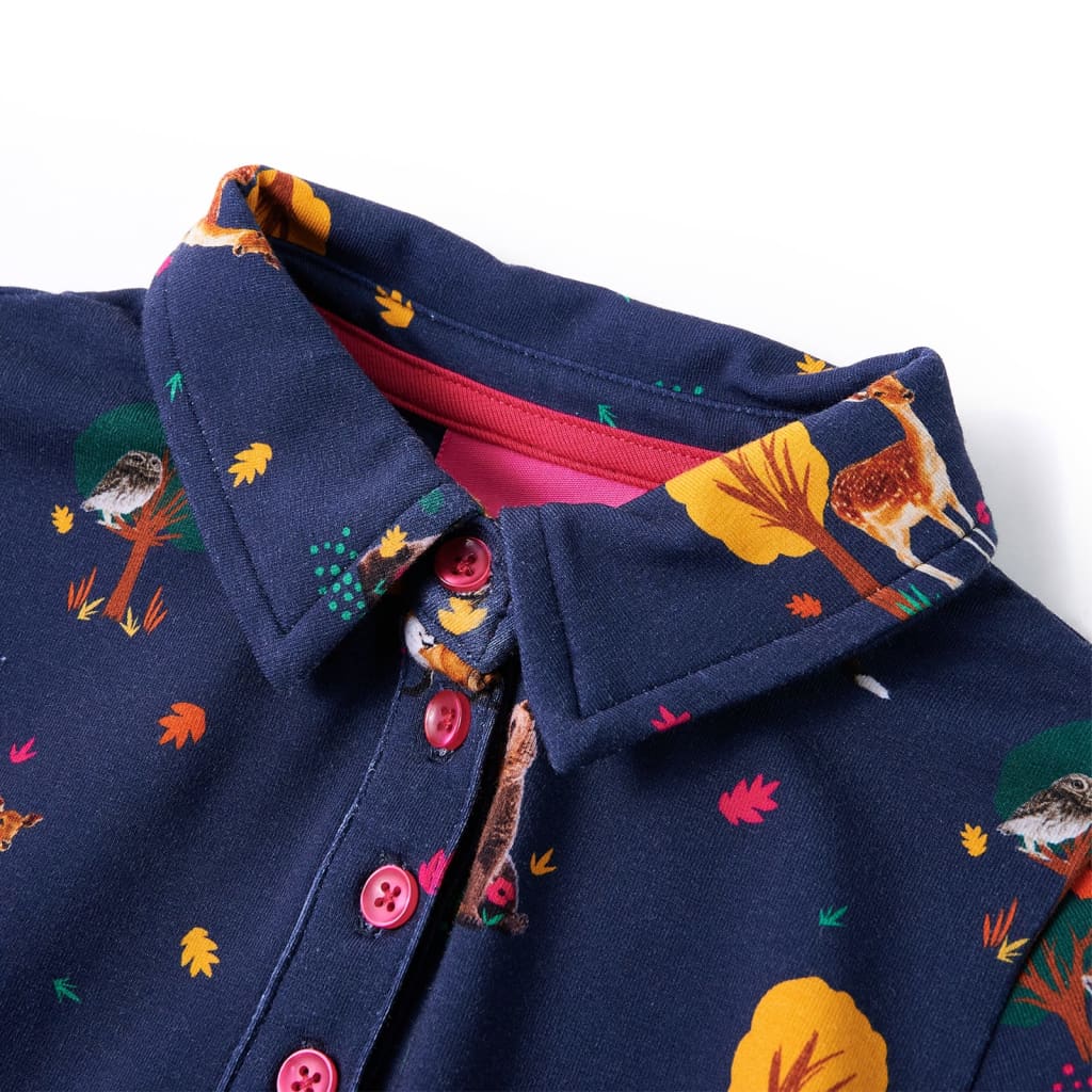 Φόρεμα Παιδικό Μακρυμάνικο με Κορδόνι Ναυτικό Μπλε 128 - PAKOBAZAAR