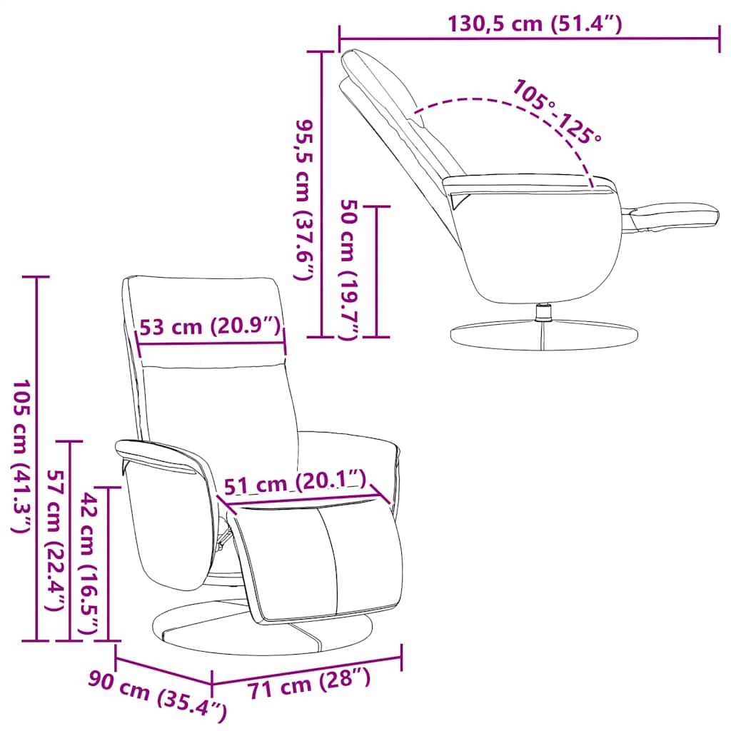 Πολυθρόνα Ανακλινόμενη με Υποπόδιο Μαύρη από Συνθετικό Δέρμα - Pakobazaar
