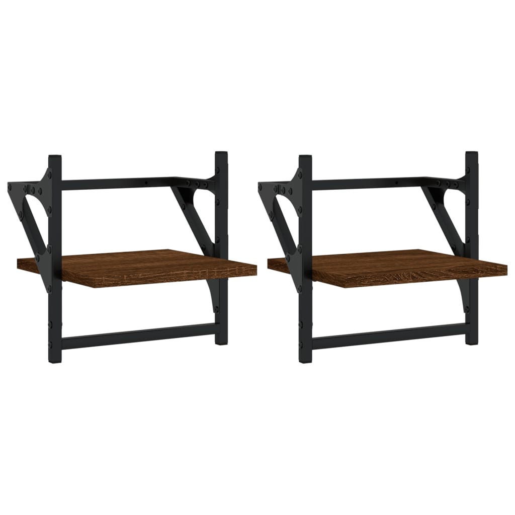 Ράφια Τοίχου με Μπάρα 2 τεμ. Καφέ Δρυς 30x25x30 εκ. - Pakobazaar