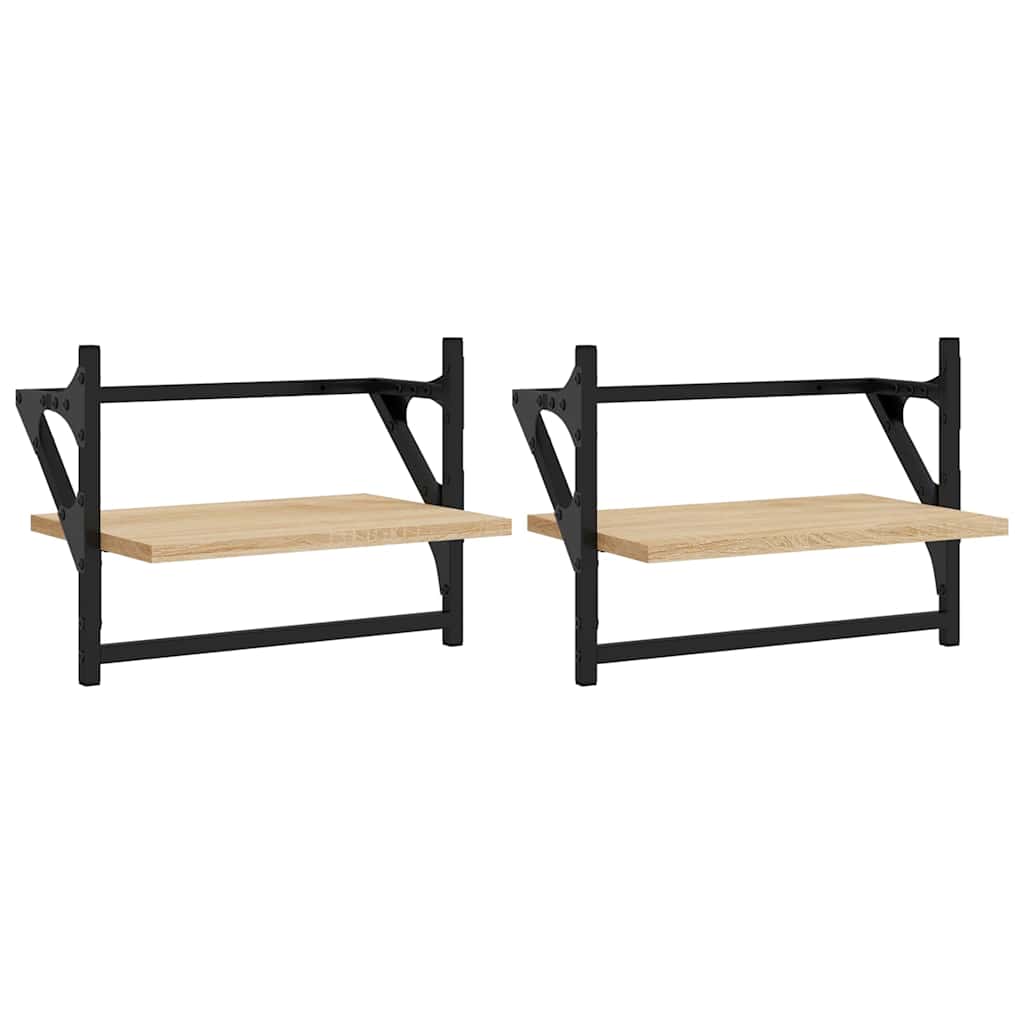 Ράφια Τοίχου με Μπάρα 2 τεμ. Sonoma Δρυς 40 x 25 x 30 εκ.
