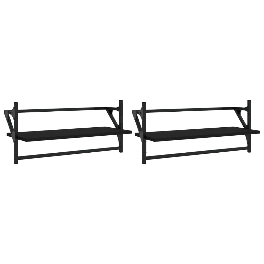Ράφια Τοίχου με Μπάρα 2 τεμ. Μαύρα 65 x 25 x 30 εκ. - Pakobazaar