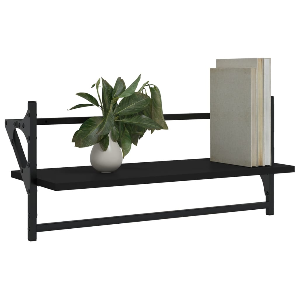 Ράφια Τοίχου με Μπάρα 2 τεμ. Μαύρα 65 x 25 x 30 εκ. - Pakobazaar