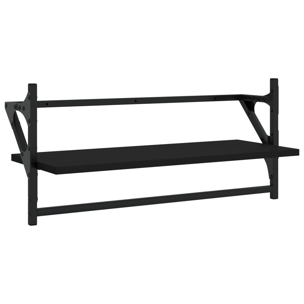 Ράφια Τοίχου με Μπάρα 2 τεμ. Μαύρα 65 x 25 x 30 εκ. - Pakobazaar