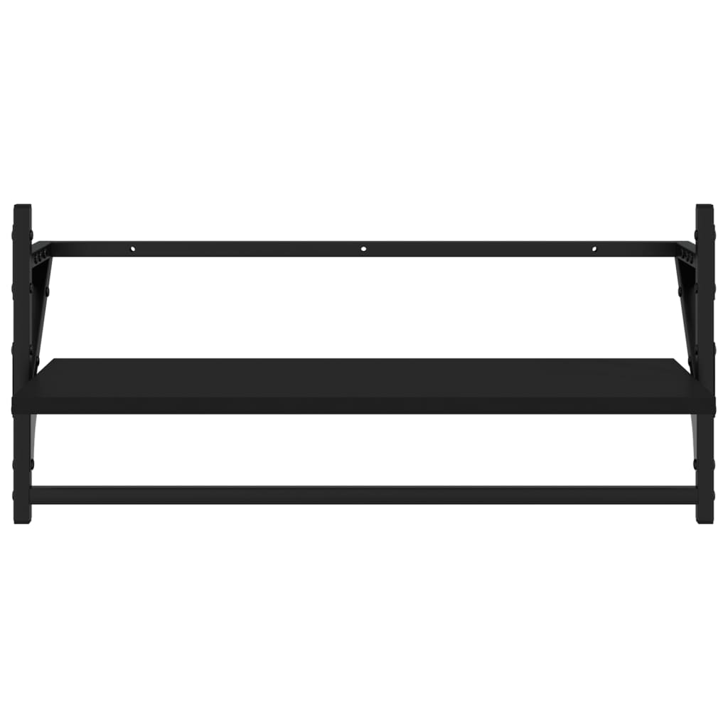 Ράφια Τοίχου με Μπάρα 2 τεμ. Μαύρα 65 x 25 x 30 εκ. - Pakobazaar