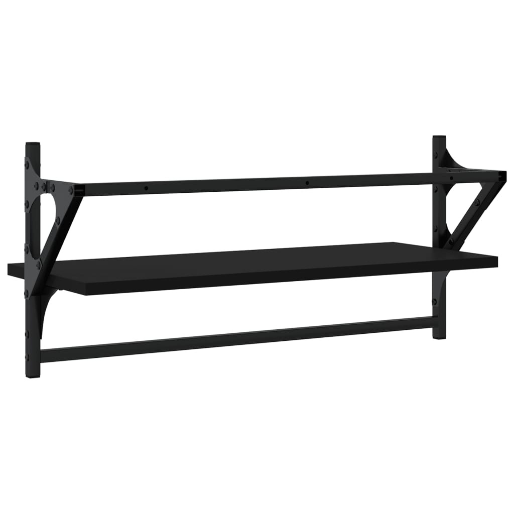 Ράφια Τοίχου με Μπάρα 2 τεμ. Μαύρα 65 x 25 x 30 εκ. - Pakobazaar