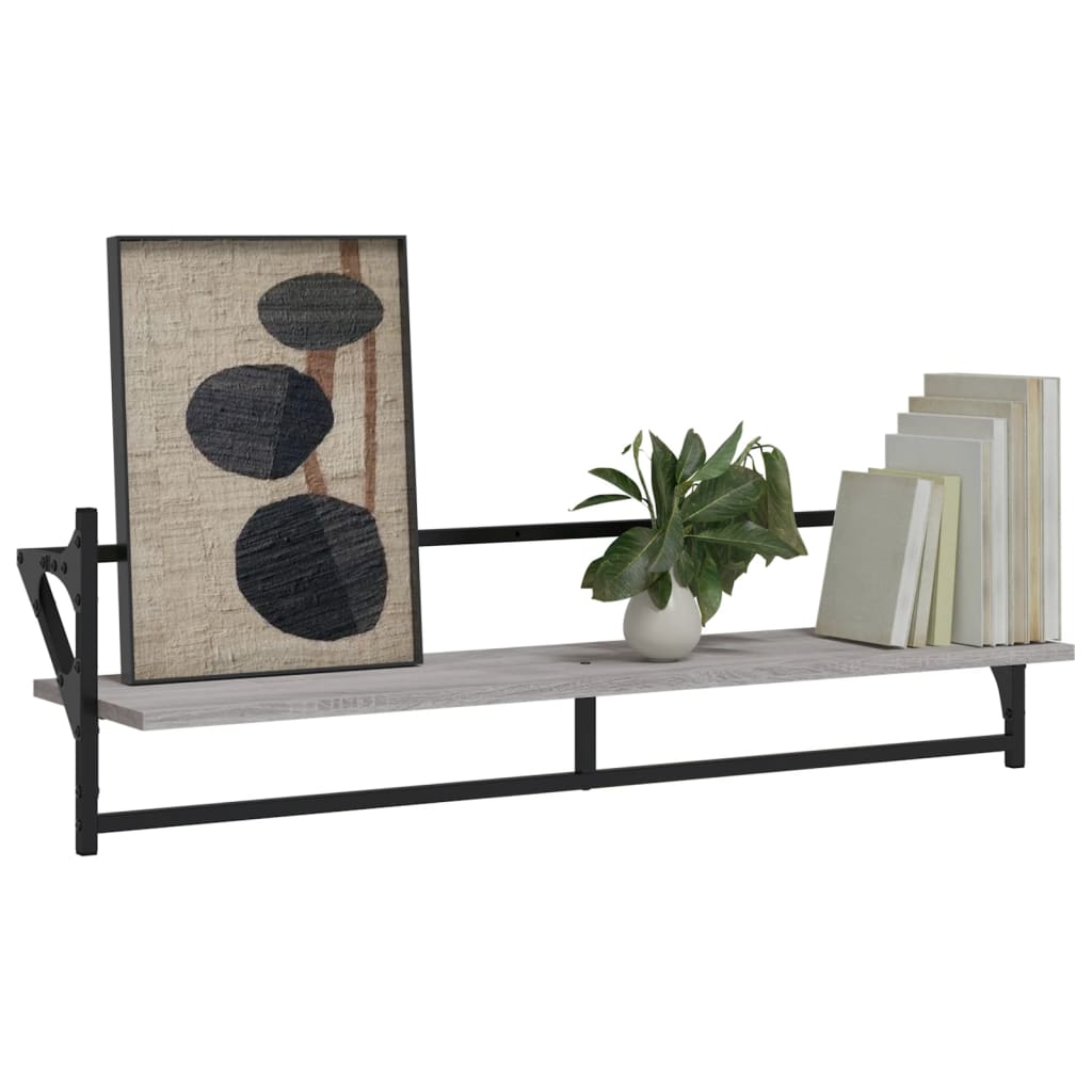 Ράφια Τοίχου με Μπάρα 2 τεμ. Γκρι Sonoma 100x25x30 εκ.
