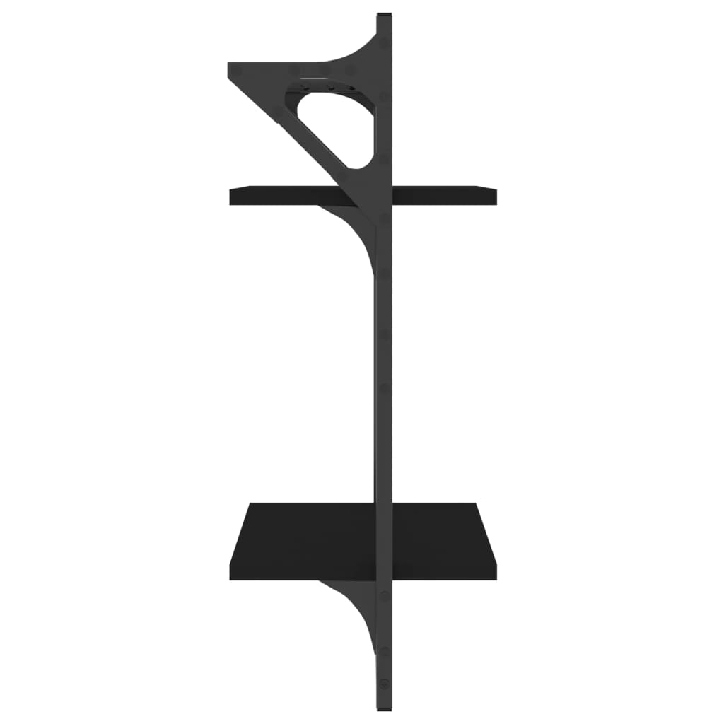 Ράφια Τοίχου με Μπάρα 2 τεμ. Μαύρα 30 x 25 x 65 εκ.