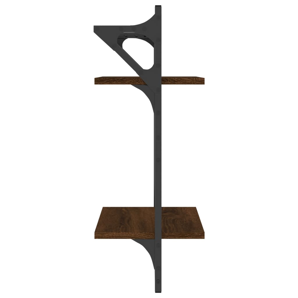 Ράφια Τοίχου 2 Επιπέδων με Μπάρα 2 τεμ. Καφέ Δρυς 30x25x65 εκ. - Pakobazaar