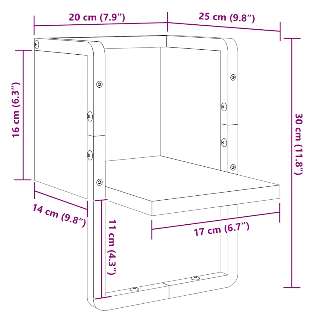 Ράφι Τοίχου με Μπάρα Καφέ Δρυς 20x25x30 εκ.