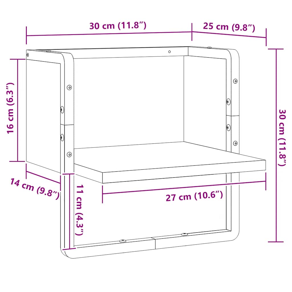 Ράφι Τοίχου με Μπάρα Sonoma Δρυς 30 x 25 x 30 εκ. - Pakobazaar
