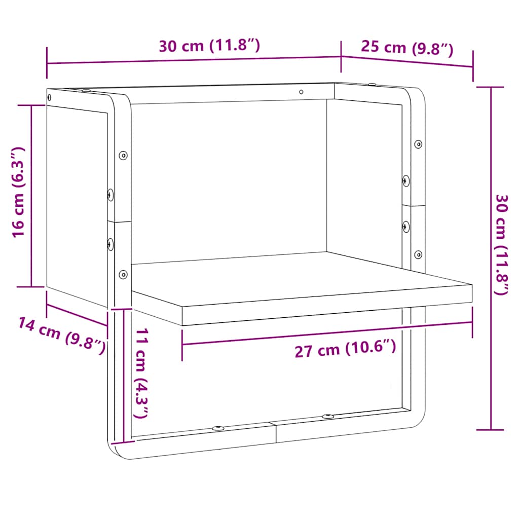 Ράφι Τοίχου με Μπάρα Γκρι Sonoma 30 x 25 x 30 εκ.