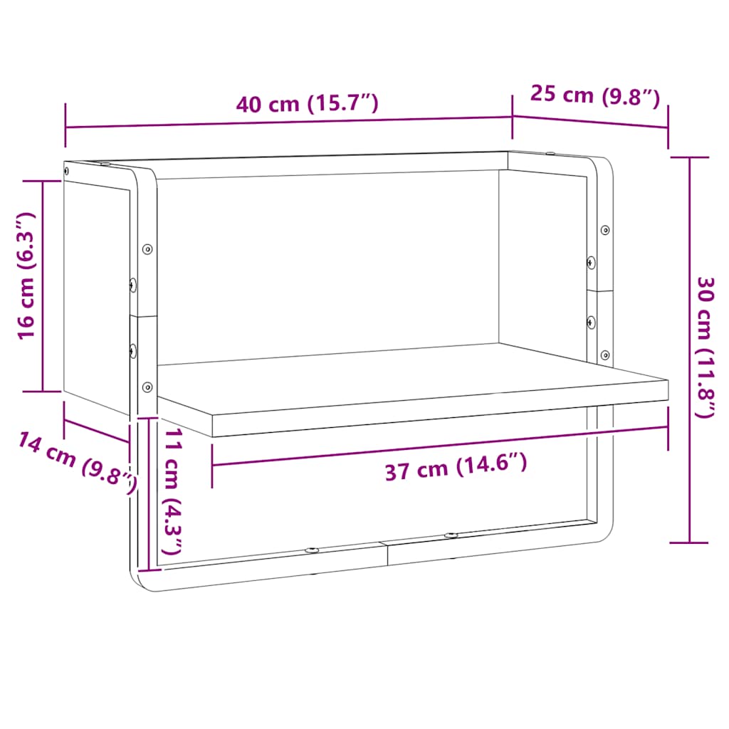 Ράφι Τοίχου με Μπάρα Μαύρο 40x25x30 εκ.