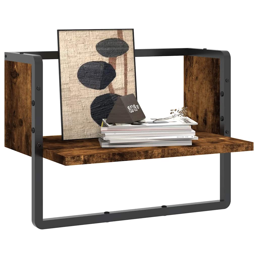 Ράφι Τοίχου με Μπάρα Καπνιστή Δρυς 40 x 25 x 30 εκ.