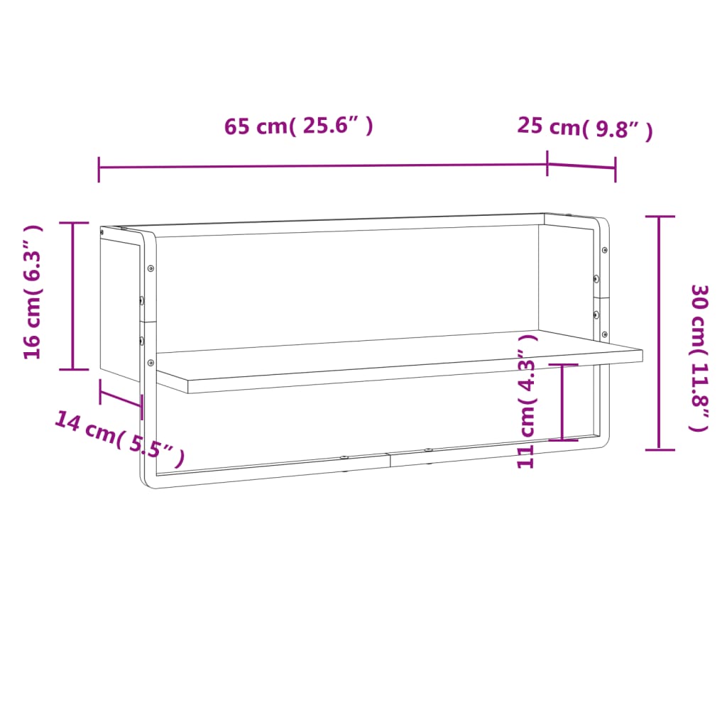 Ράφι Τοίχου με Μπάρα Γκρι Sonoma 65x25x30 εκ.