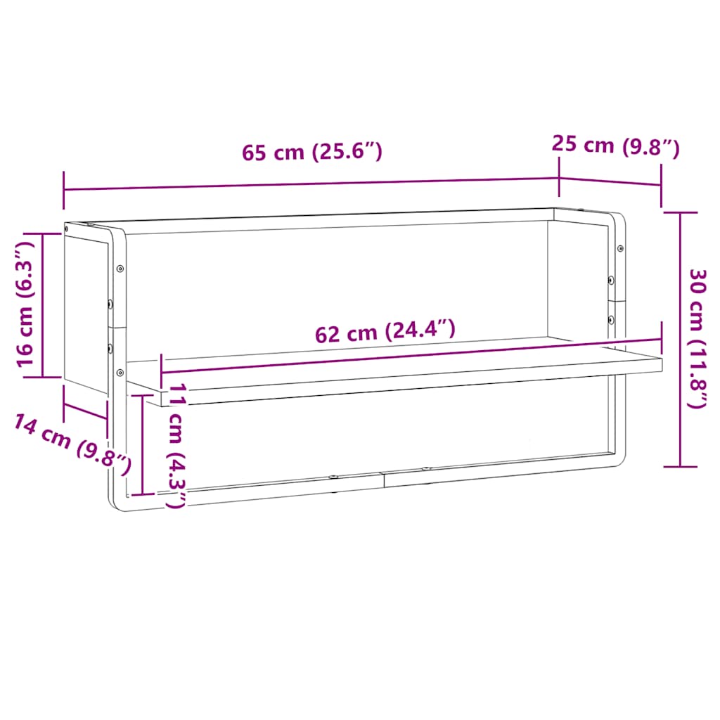 Ράφι Τοίχου με Μπάρα Καφέ Δρυς 65x25x30 εκ.