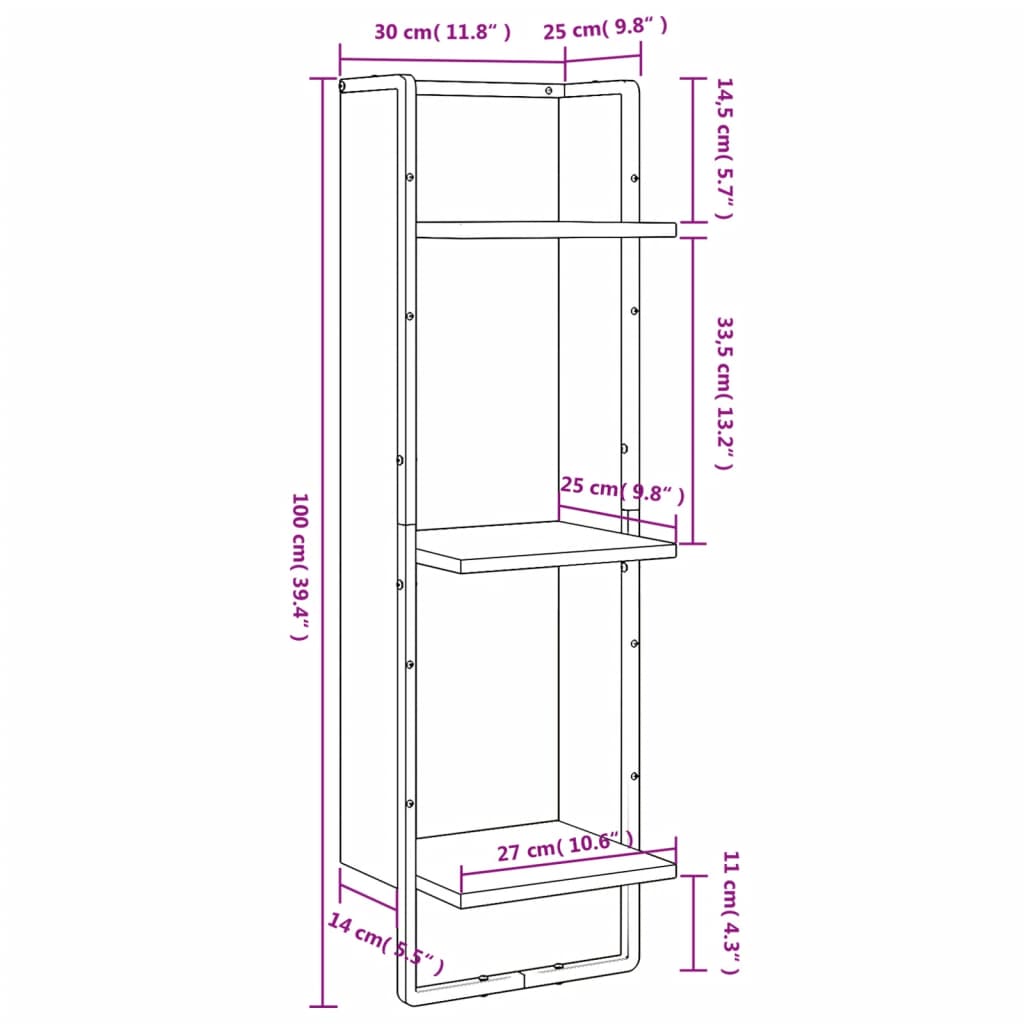 Ραφιέρα Τοίχου με 3 Ράφια Sonoma Δρυς 30x25x100 εκ.