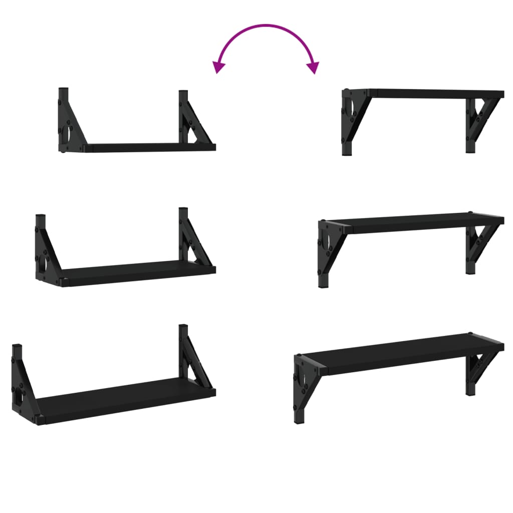 Ράφια Τοίχου Σετ 3 τεμ. Μαύρα από Επεξεργασμένο ξύλο