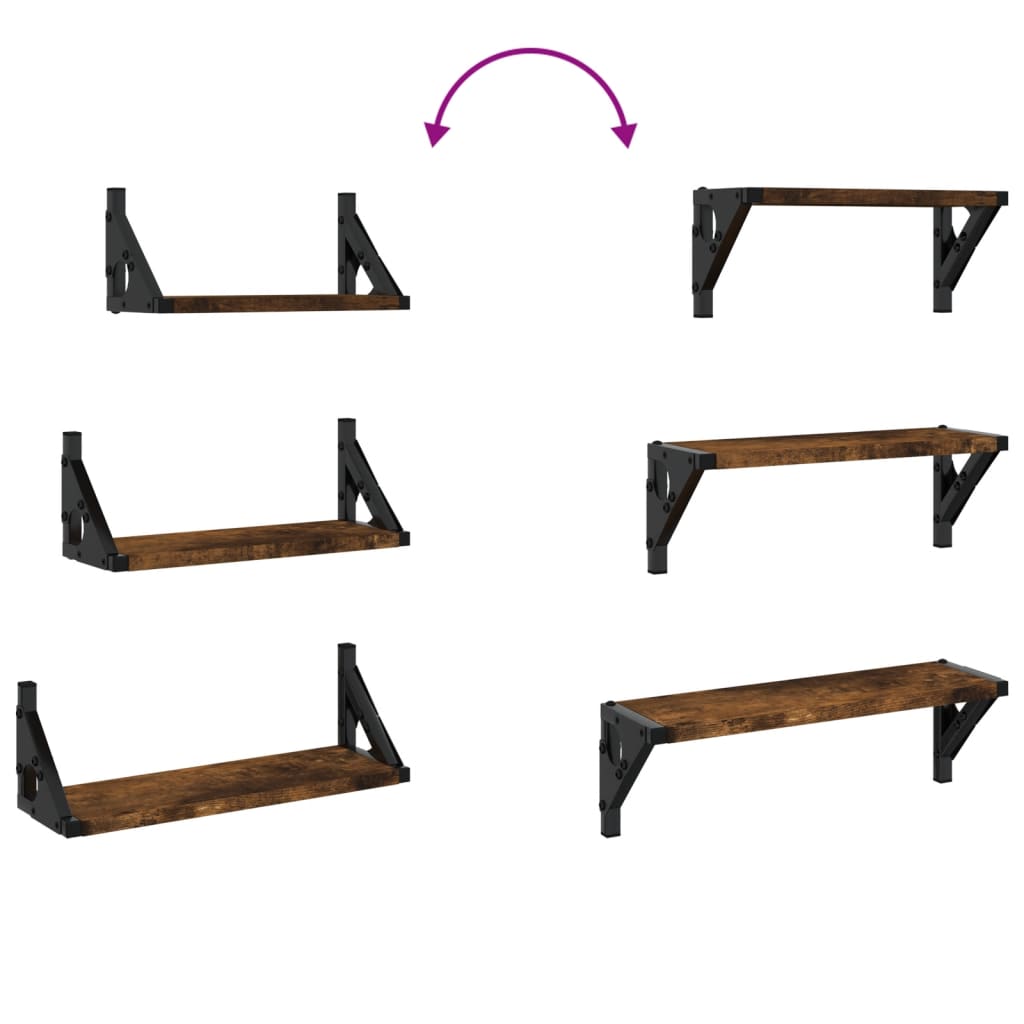 Ράφια Τοίχου Σετ 3 Τεμαχίων Καπνιστή Δρυς Επεξεργασμένο Ξύλο