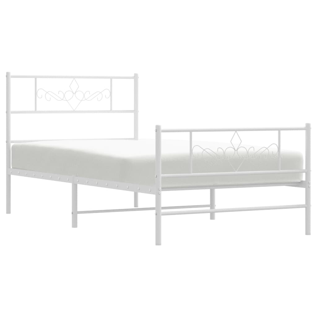 Πλαίσιο Κρεβατιού με Κεφαλάρι/Ποδαρικό Λευκό 107x203 εκ Μέταλλο