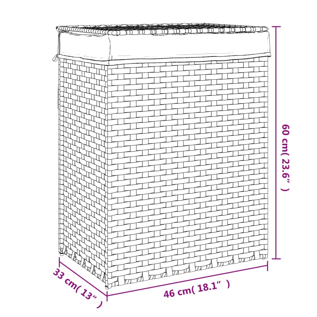 Καλάθι Πλυντηρίου με Καπάκι Γκρι 46x33x60 εκ. Συνθετικό Ρατάν - Pakobazaar