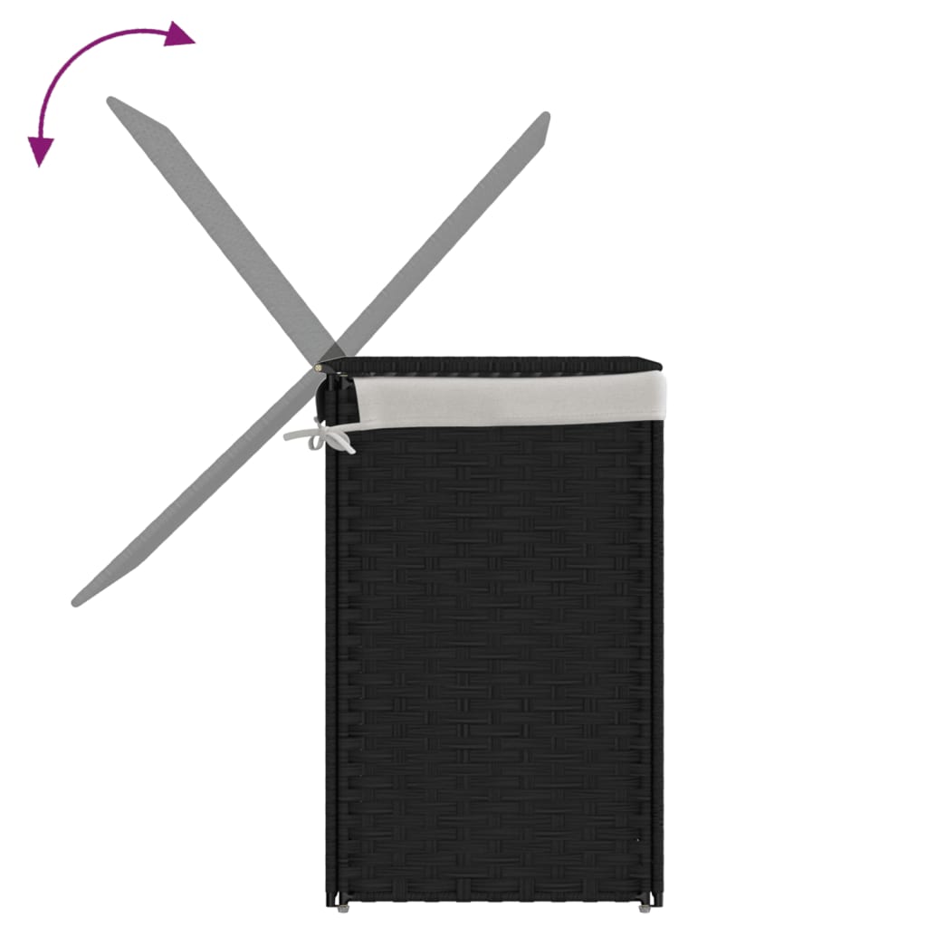 Καλάθι Πλυντηρίου 2 Τμήματα Μαύρο 53x35x57εκ. Συνθετικό Ρατάν - Pakobazaar