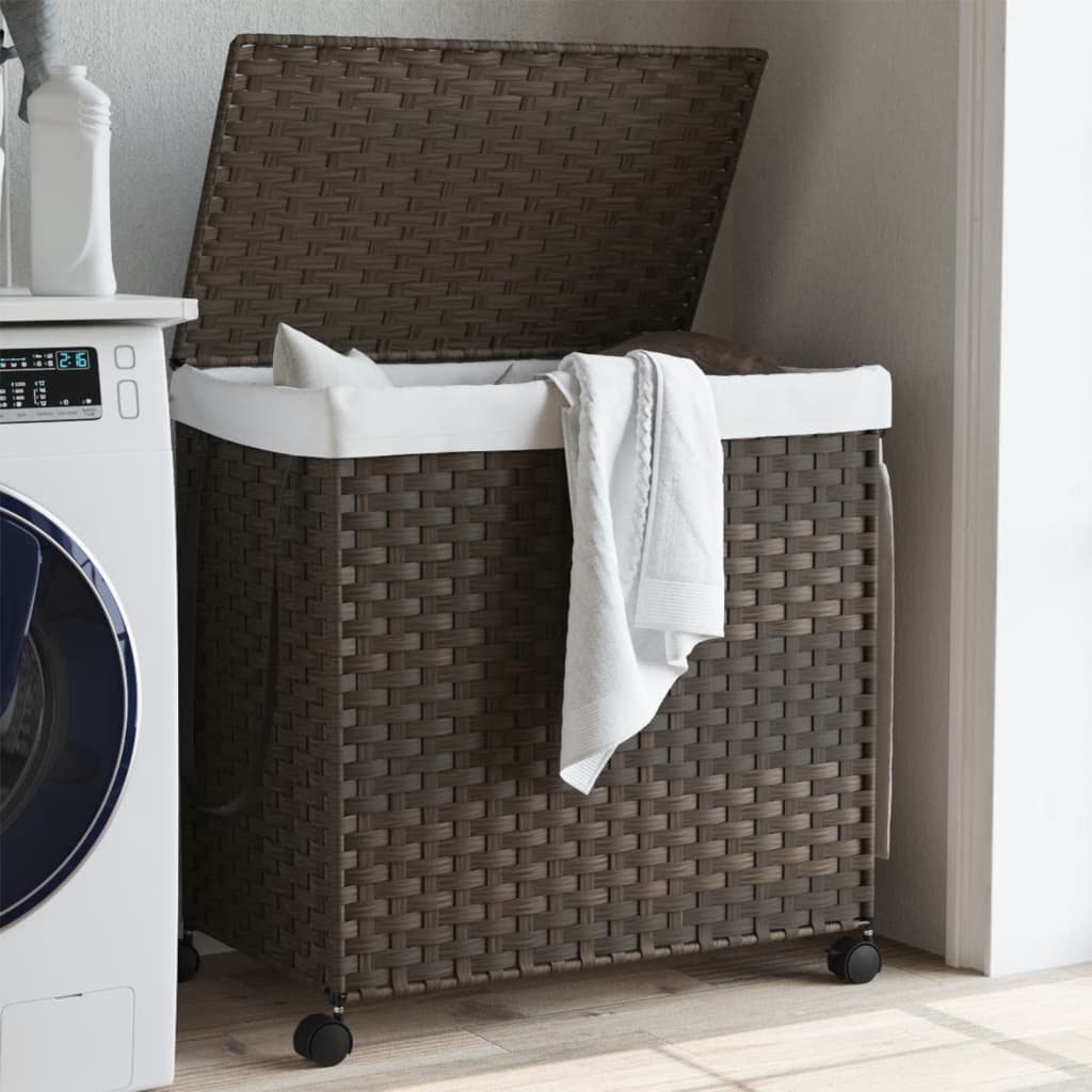 Καλάθι Άπλυτων με Τροχούς Σκούρο Καφέ 60x35x60,5 εκ. από Ρατάν - Pakobazaar