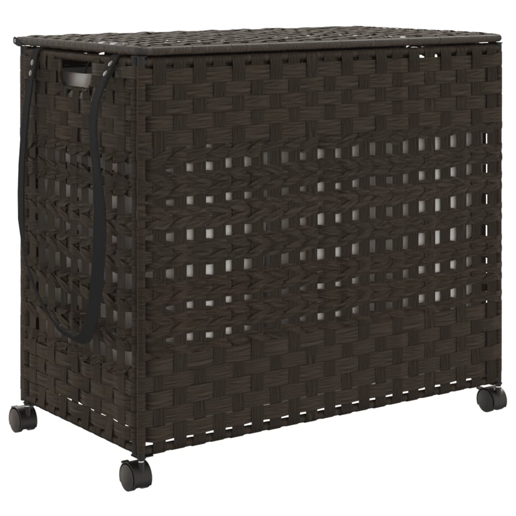 Καλάθι Άπλυτων με Τροχούς Σκούρο Καφέ 66x35x60 εκ. από Ρατάν
