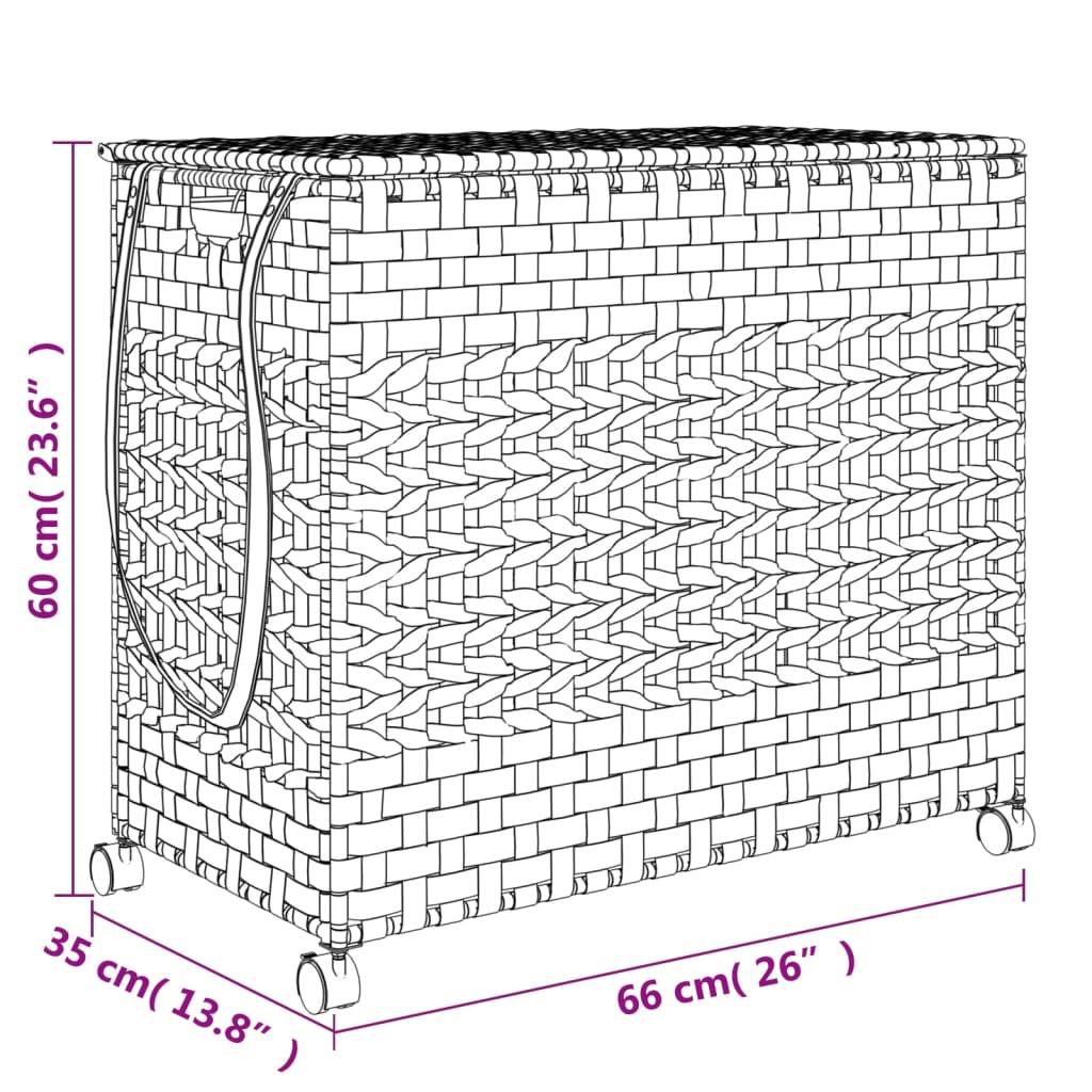 Καλάθι Άπλυτων με Τροχούς Σκούρο Καφέ 66x35x60 εκ. από Ρατάν