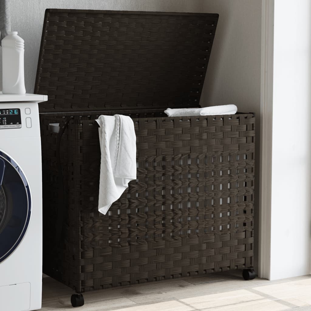 Καλάθι Άπλυτων με Τροχούς Σκούρο Καφέ 66x35x60 εκ. από Ρατάν