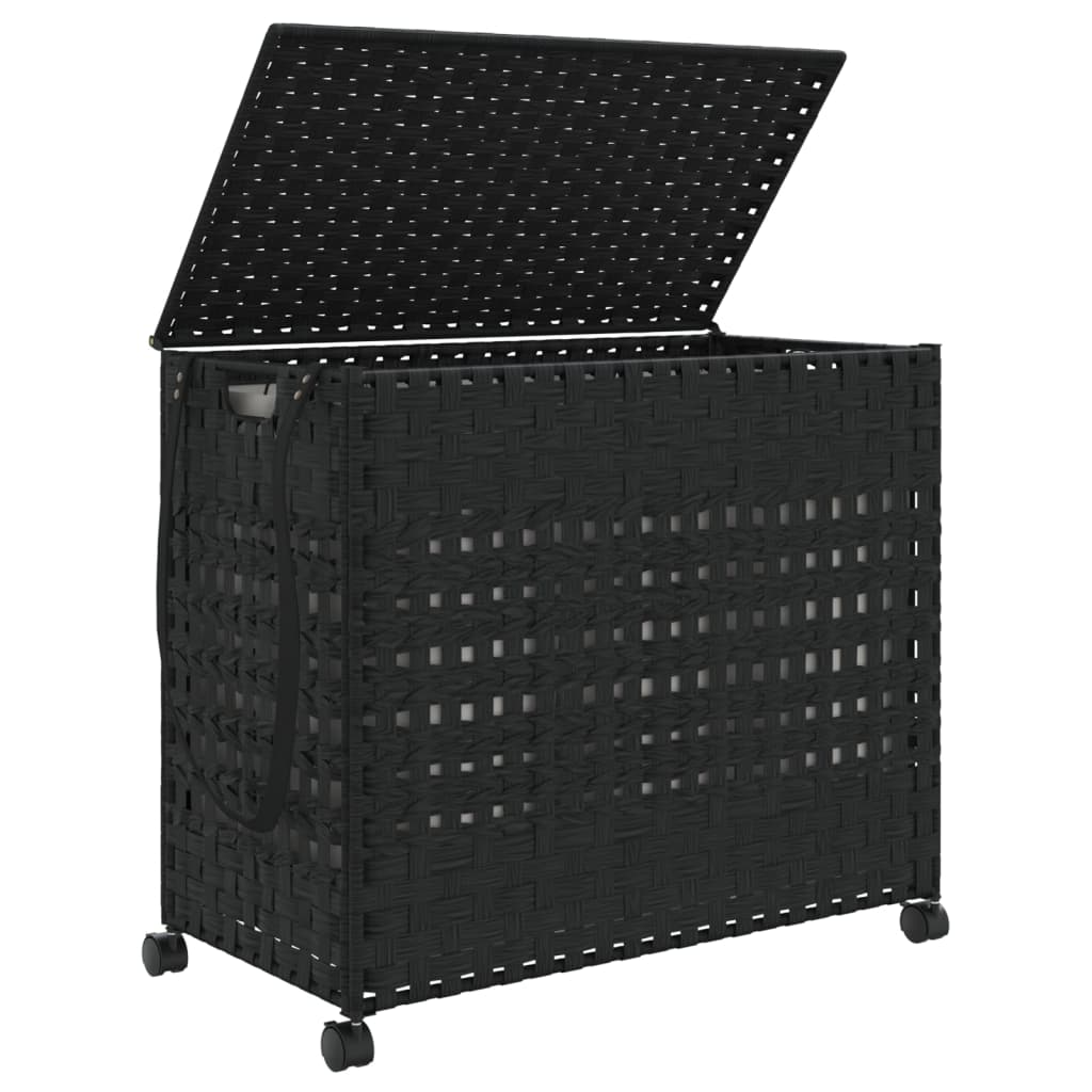 Καλάθι Άπλυτων με Τροχούς Μαύρο 66x35x60 εκ. από Ρατάν - Pakobazaar
