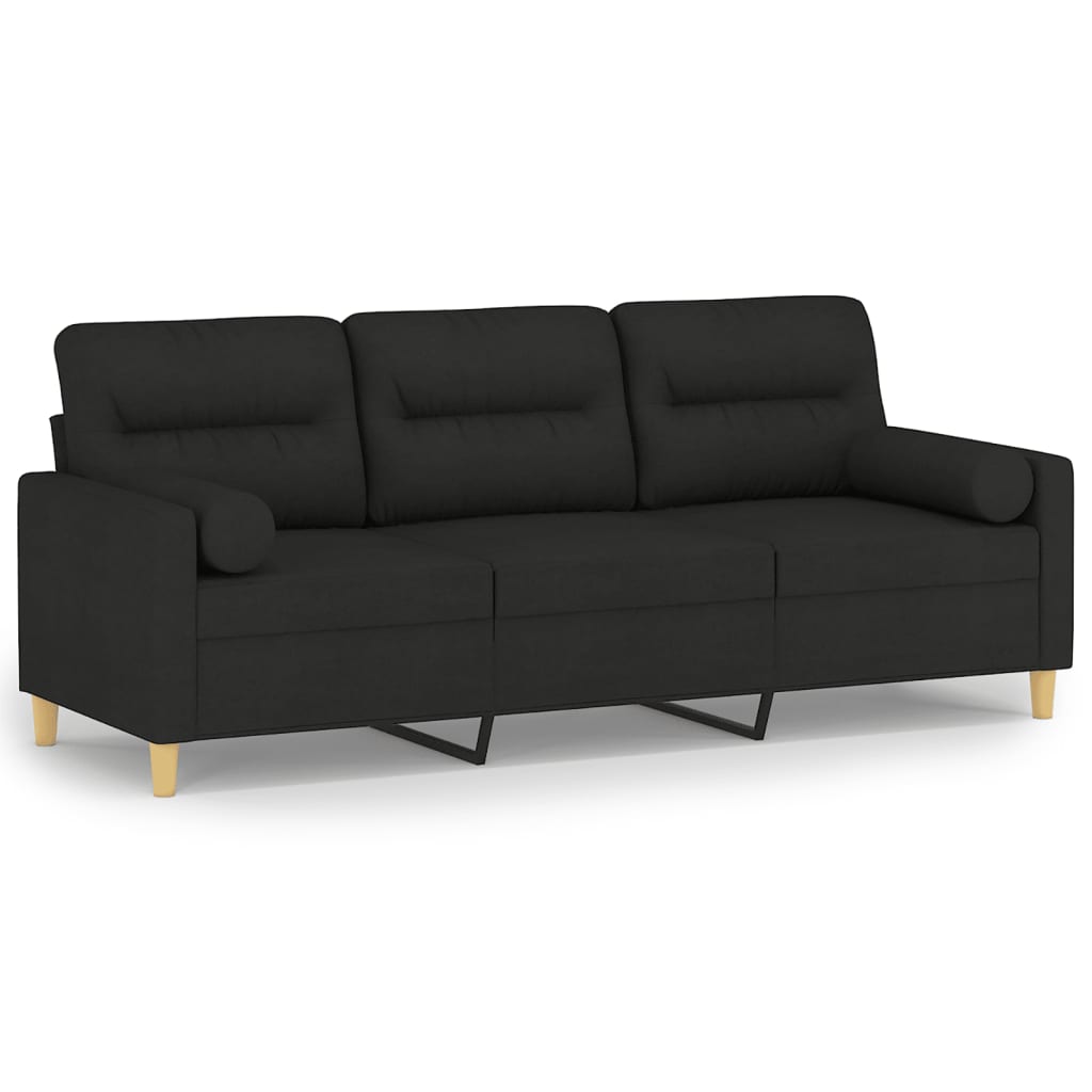 Καναπές Τριθέσιος Μαύρο 180 εκ. Υφασμάτινος με Μαξιλάρια