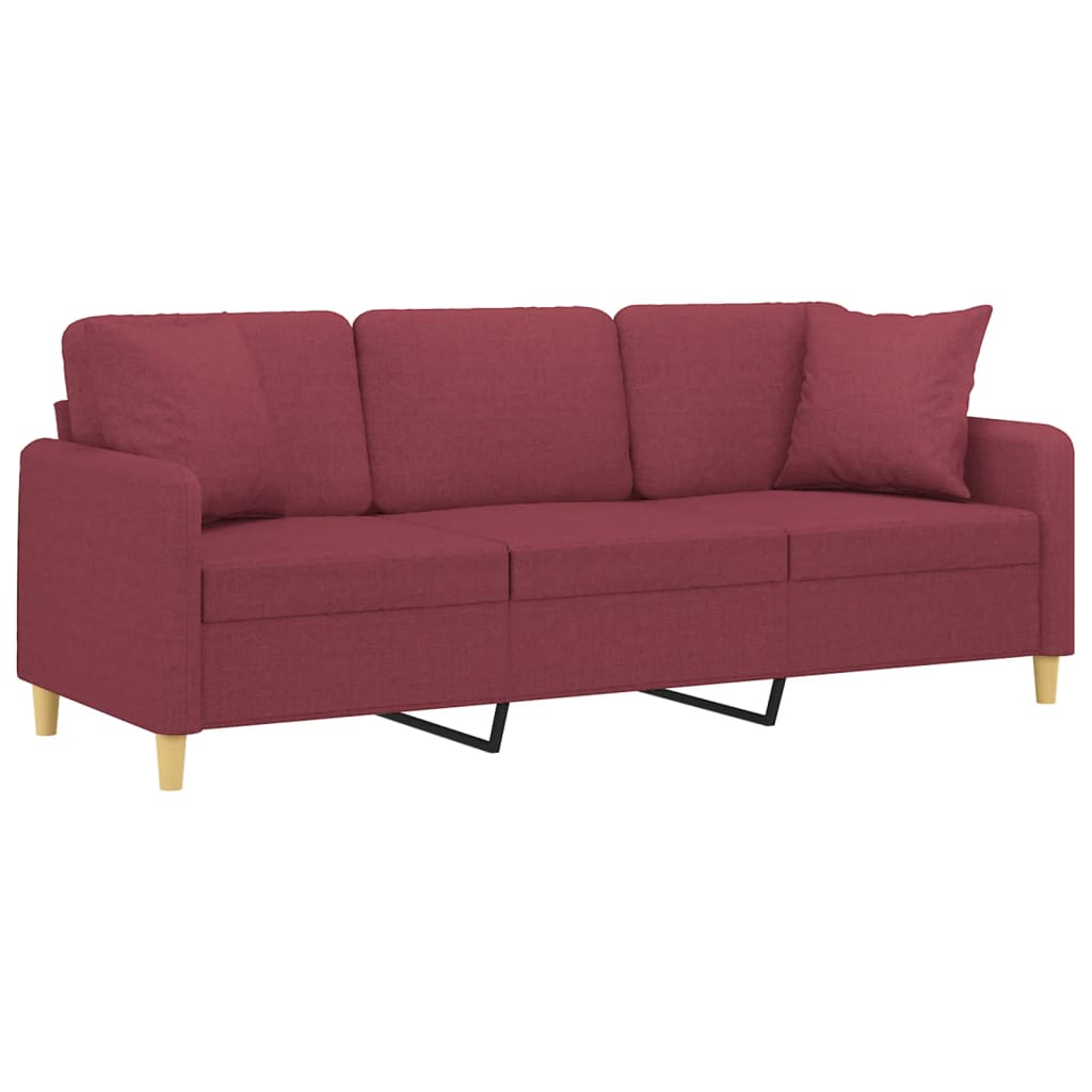 Καναπές Τριθέσιος Κόκκινο κρασί Υφασμάτινος με Μαξιλάρια