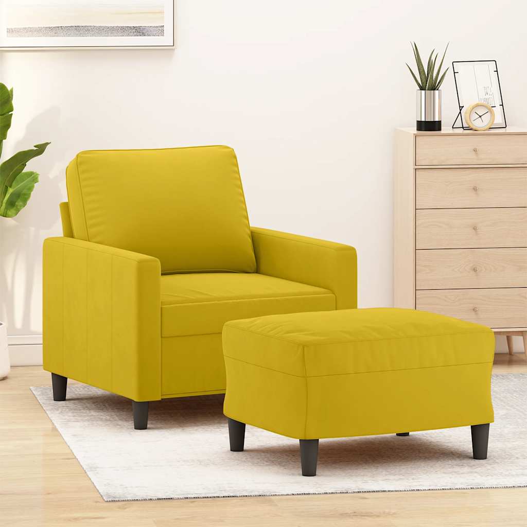 Πολυθρόνα Κίτρινη 60 εκ. Βελούδινη με Υποπόδιο