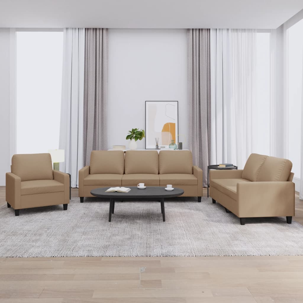 Πολυθρόνες Σετ 3 Τεμ. Καπουτσίνο Συνθετικό Δέρμα Μαξιλάρια